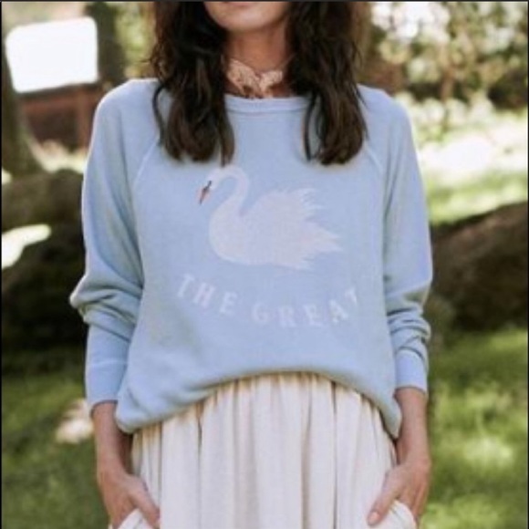 ISO The Great College Sweatshirt w/ Swan Graphic in light blue. Size 0 or 1. - Picture 2 of 3